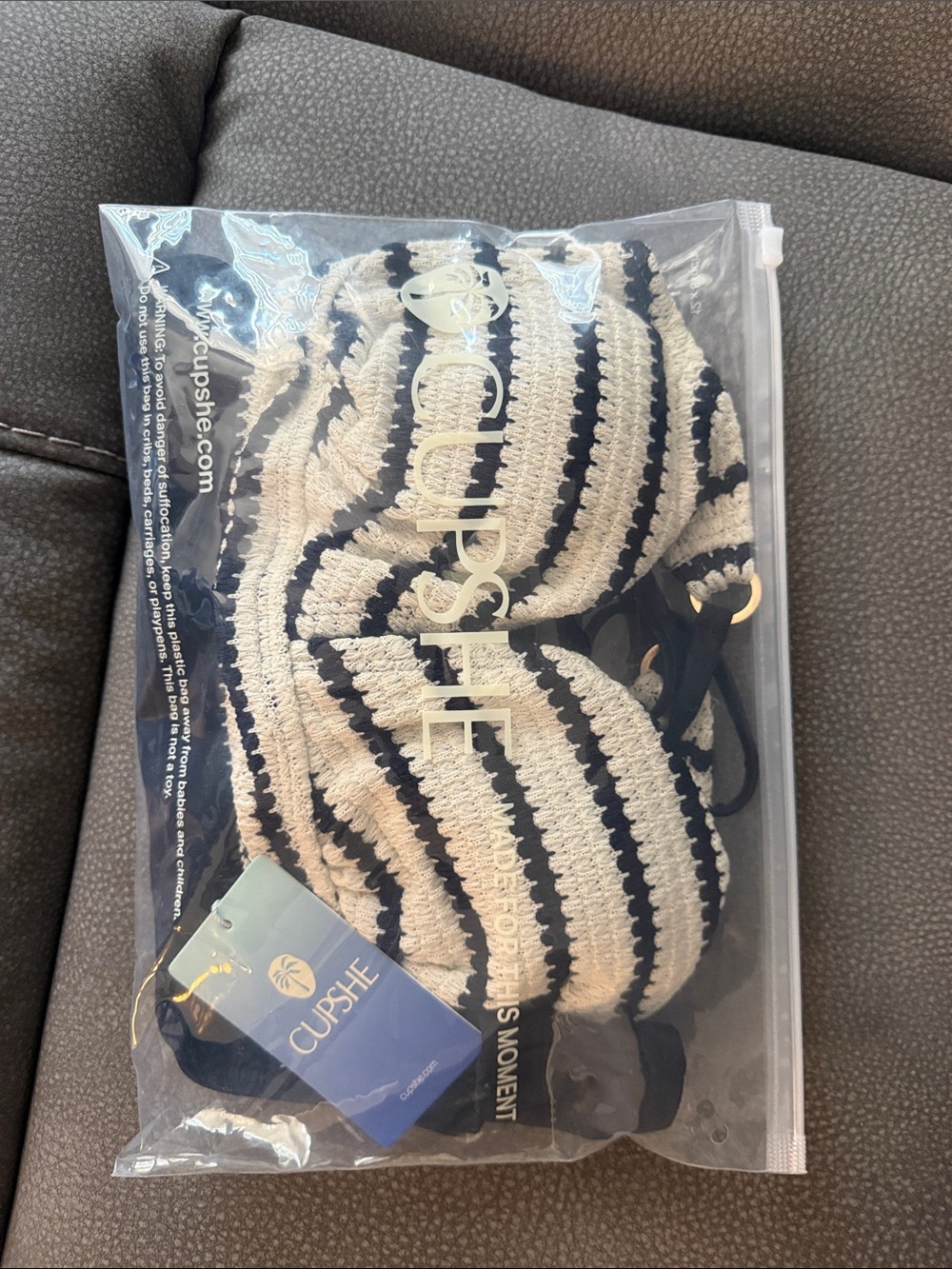 Cupshe Navy & White Striped Crochet Bikini Set - Picture 6 of 6